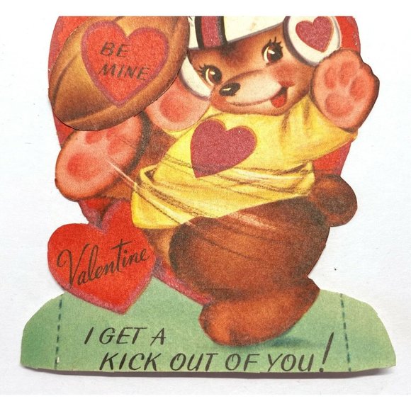 Anthropomorphic Bear Valentine Greeting Card Football Player Vintage 1940s - Picture 4 of 4